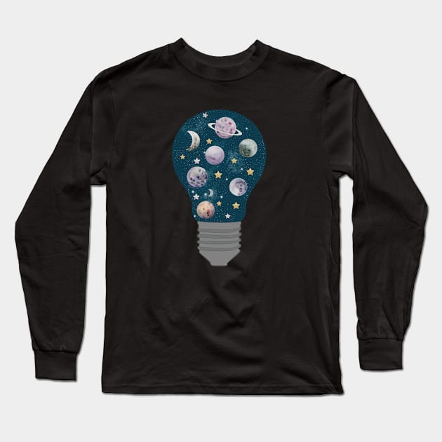 Galaxy Light Bulb Long Sleeve T-Shirt by Lizzamour